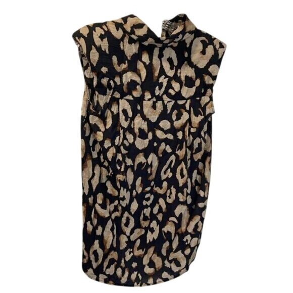 H&M XS Leopard Print Sleeveless Button-Up Blouse - Picture 2 of 4